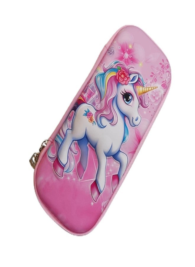 DK trades Unicorn Cover Pencil Compass with Compartments School Supply Organizer for Student, Stationery Box, Cosmetic Zip Pouch Bag - (Multicolor) - Image 1